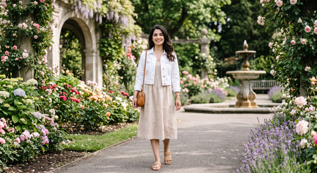 A beautiful unified photograph of a tiered white cotton maxi skirt styled with flat leather slides.